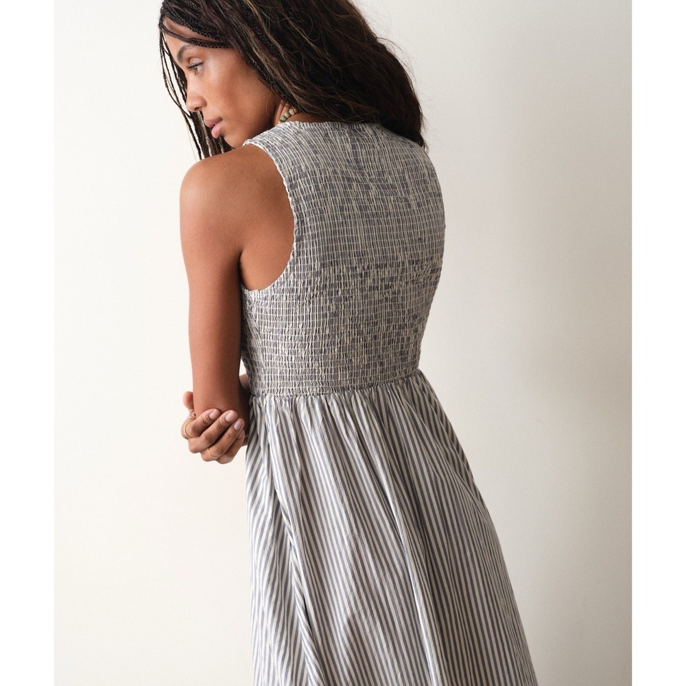 Marine Layer Darcy Smocked Poplin Dress S Pima Cotton  NWT Navy  Stripe - Picture 4 of 16
